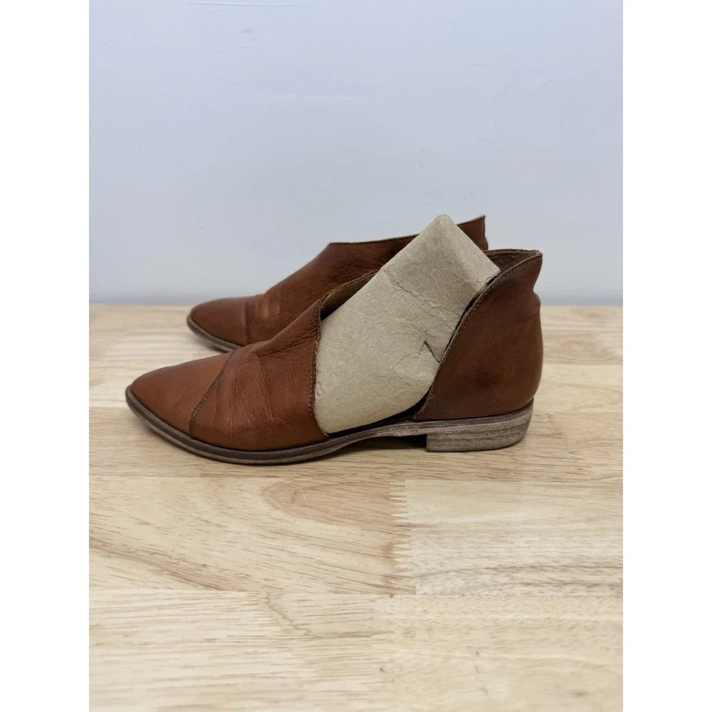 Free People Women Leather Shoe Royale Flat Brown Mule Boho Pointed EU 37 US 7#14